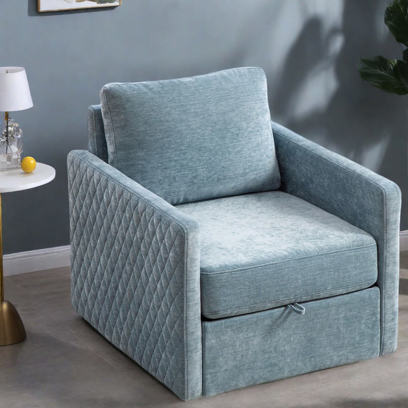 Chaise d'appoint moderne en chenille bleue avec pivotement à 360 ° et rangement caché pour le salon