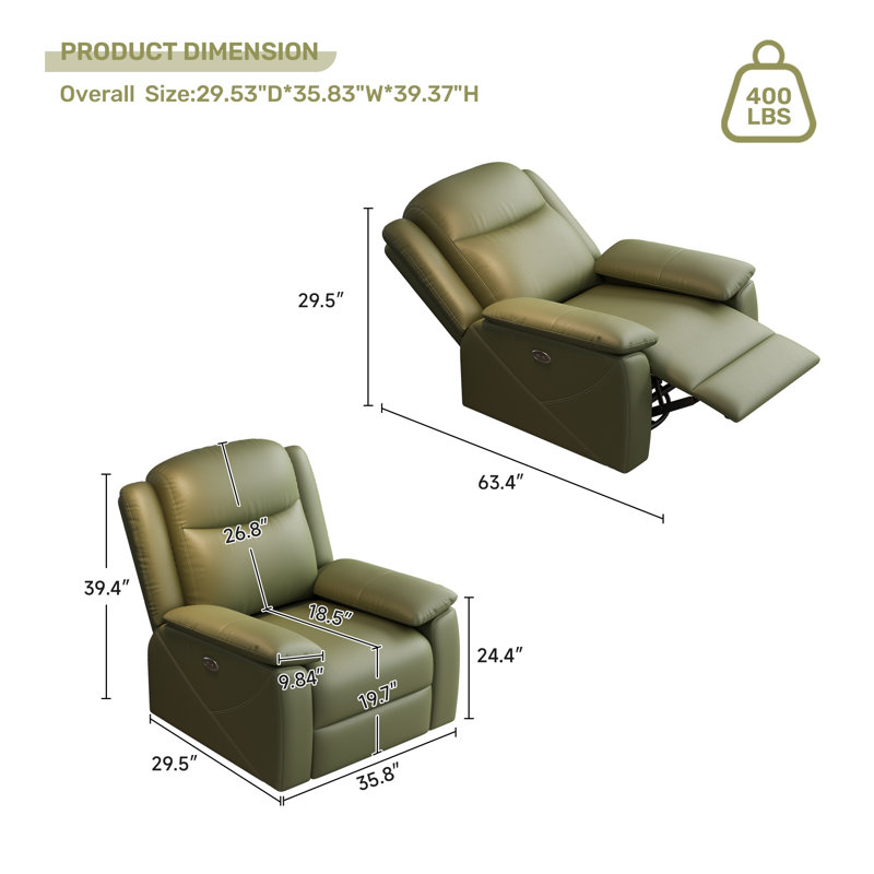 Fauteuil inclinable Green Power avec port de charge USB et base pivotante à 360 °, revêtement en cuir technique