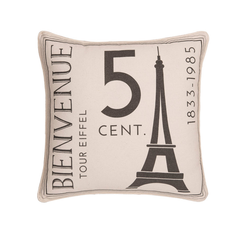 18" x 18" Beige Cotton Parisian Embroidered Throw Pillow