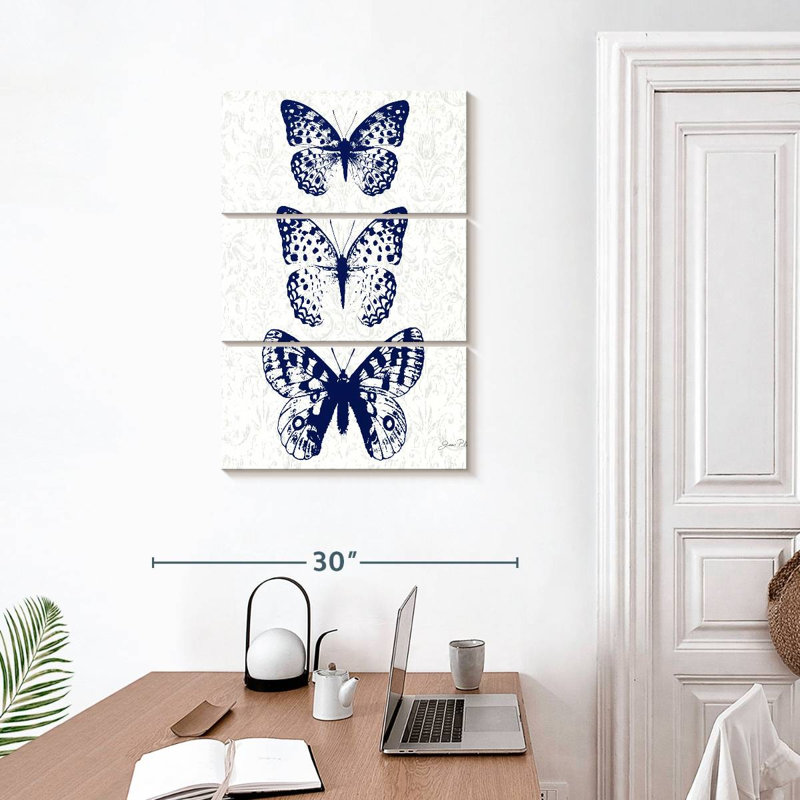 Étude de papillon indigo Brampt, H 32 po x l 20 po