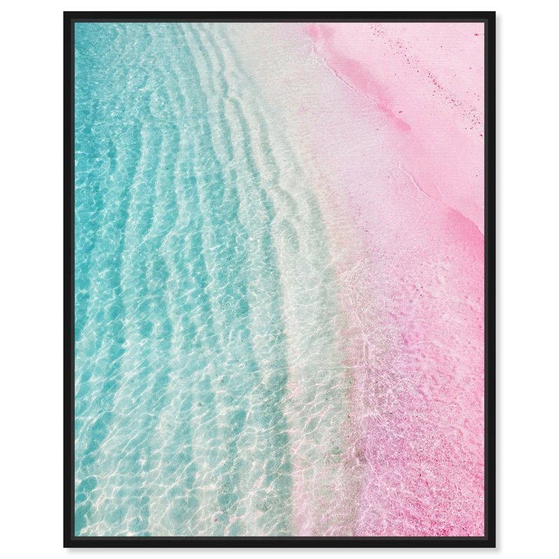 Licorne nautique et côtière, rose moderne et contemporain - impression, H 30 po x l 24 po, Toile avec cadre noir