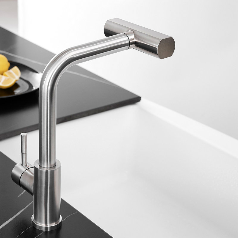 Robinet d'évier de cuisine, robinets de cuisine avec douchette extractible, robinet de bar à un trou, Nickel brossé