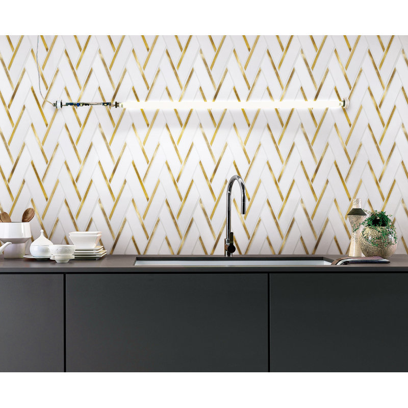Thassos Random Sized Herringbone / Chevron Mosaic Wall & Floor Tile