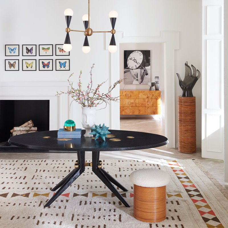 Ebonized Oak Round Dining Table with Brass Accents
