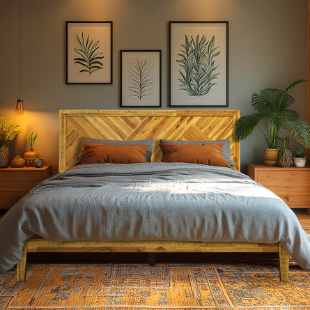 Gonsoulin Solid Wood Bed Frame with Adjustable Headboard/Handcrafted Pattern Platform Bed