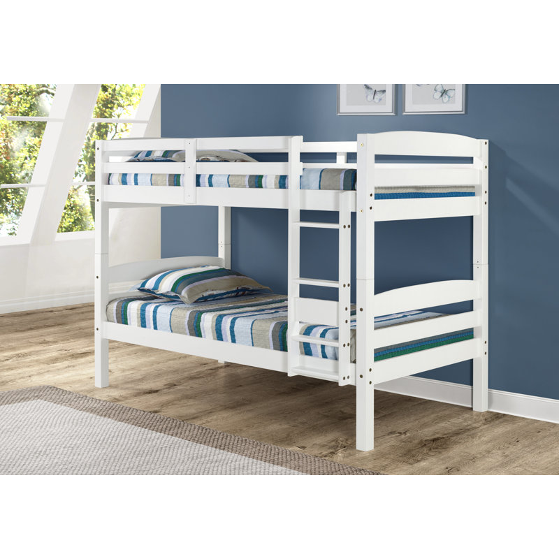Lit superposé simple en bois massif Adeena, Blanc