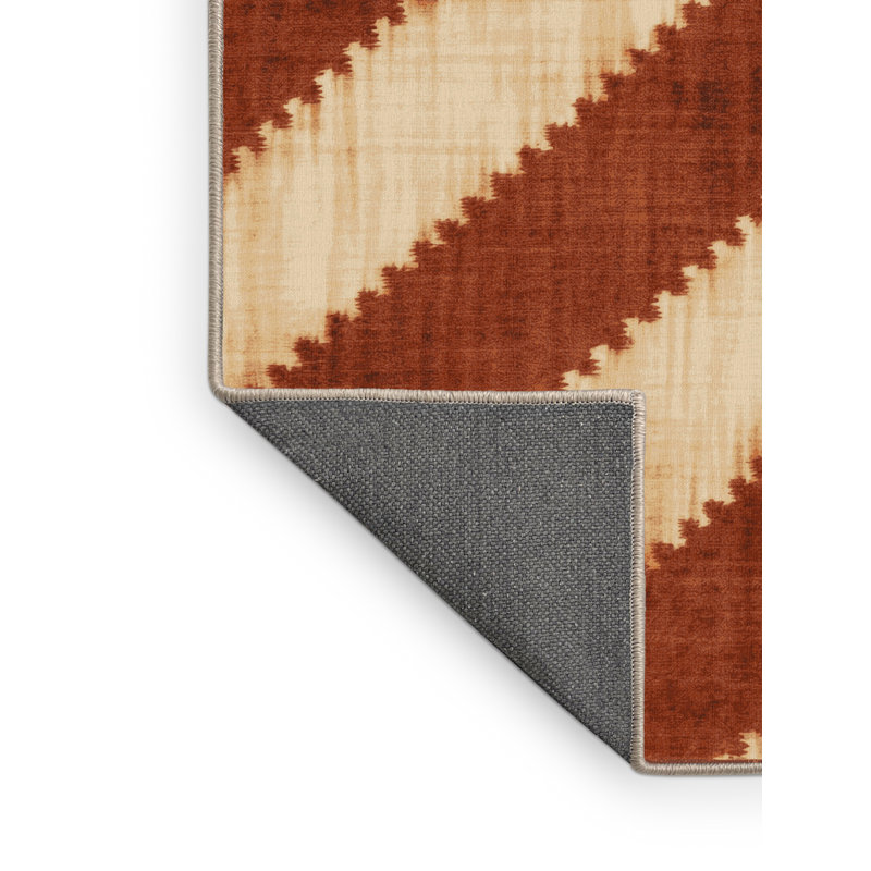 Soft Plush Ealey Global Inspired Ikat Area Rug in Brown – Beige Binding, 6' Square