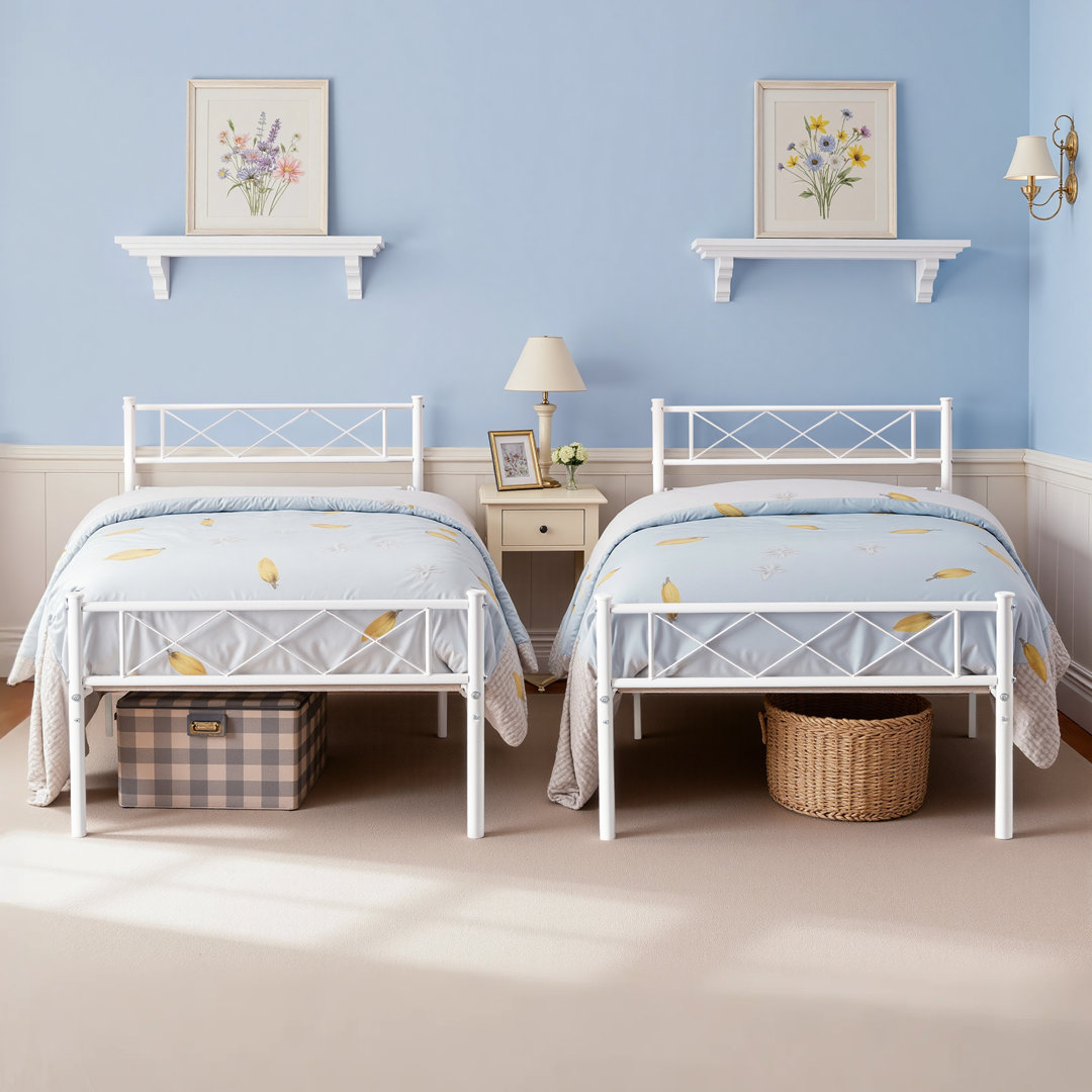 Twin Size Metal Bed with Vintage Headboard and Footboard Farmhouse Platform Bed (Set of 2) Ebern Designs 