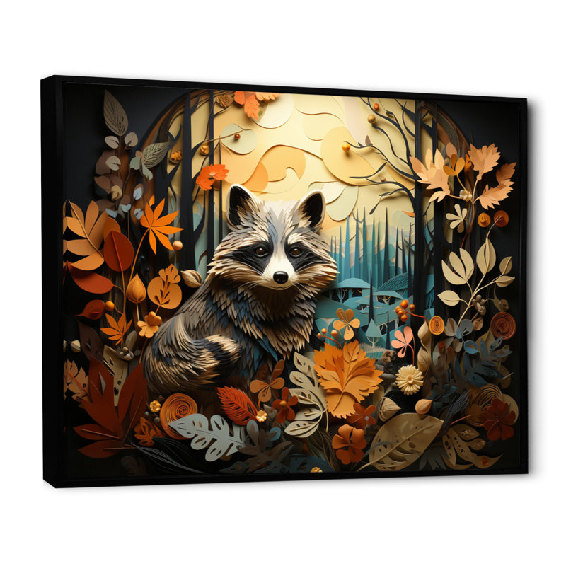 Curious Raccoon Collage I, H 24 po x l 32 po x P 1 po, Cadre flottant noir