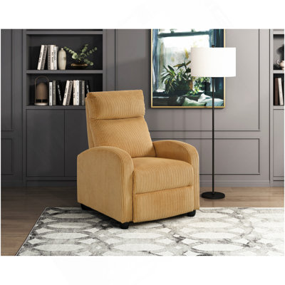 Fauteuil inclinable moderne à dossier poussoir en velours côtelé jaune confortable et confortable en bois massif 1pc