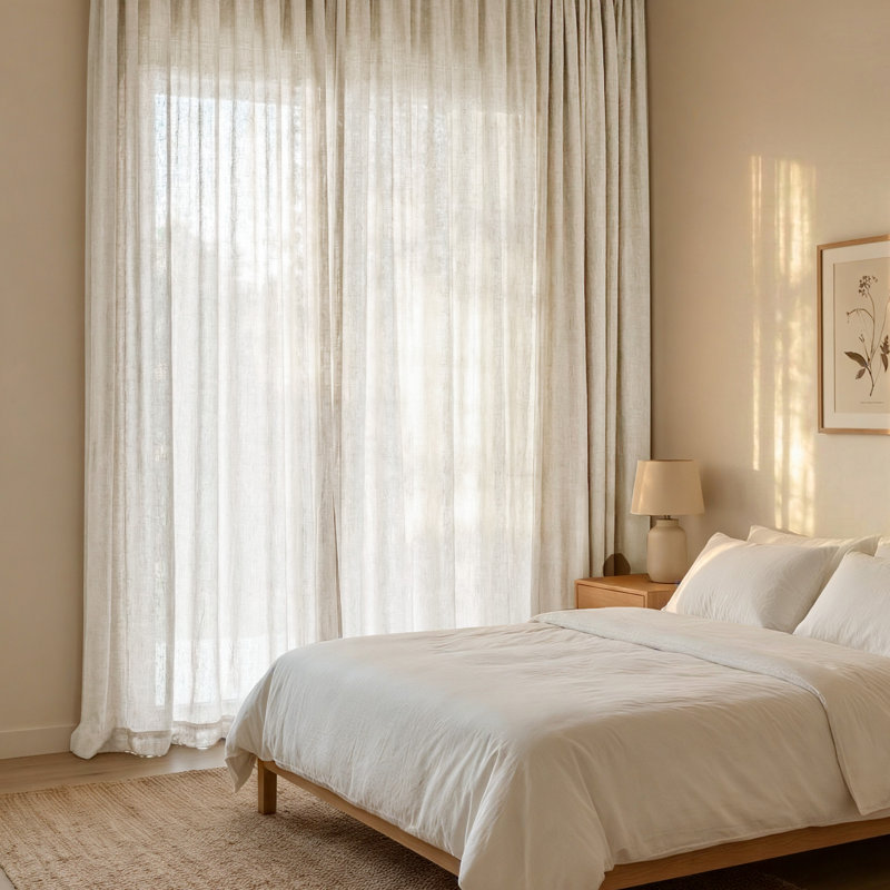 Faux Linen Blend Curtains Rod Pocket & Back tab Semi Sheer Window Treatments Privacy with Light Filtering for Living Room, 2 Panels