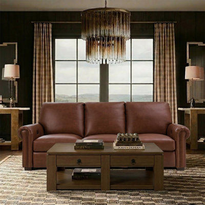 Igon 86.25" Traditional Down-Filled Genuine Leather Power Reclining Sofa