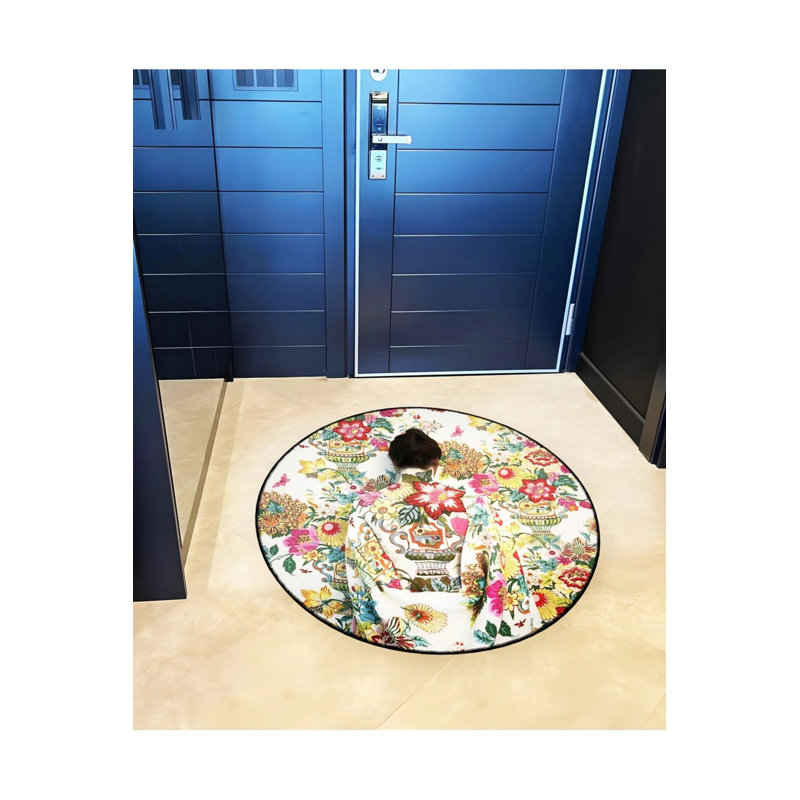Round Woven Base Vintage Decorative Carpet With Multicolored Ethnic Motifs And Female Silhouette Patterns, Round 4'