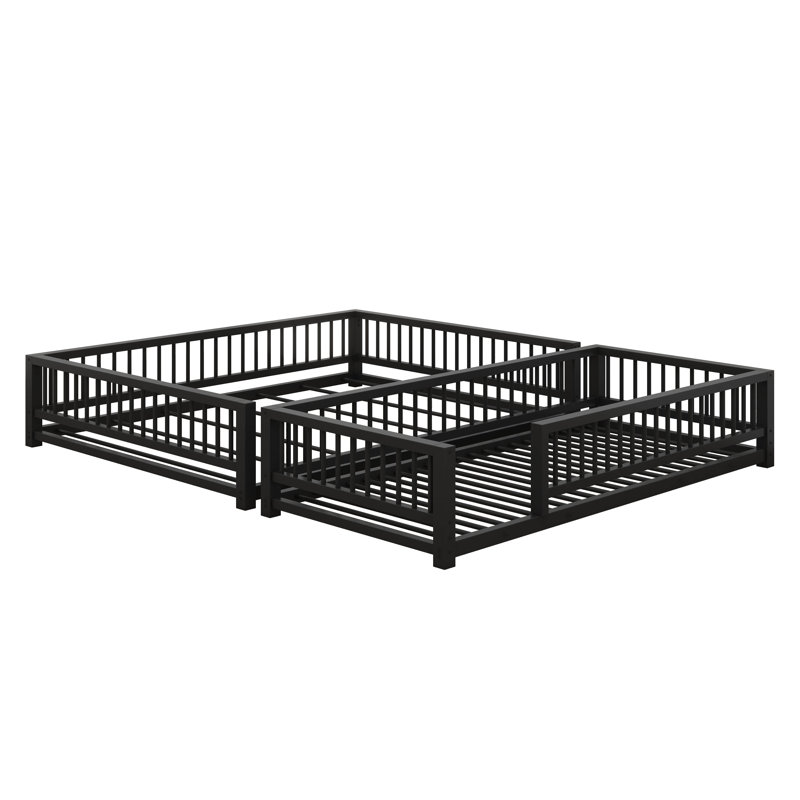Twin XL Over Queen Bunk Bed For Adults, Heavy-Duty Metal Bunk Bed Frame With Ladder, High Guardrail And Slats Support, Black