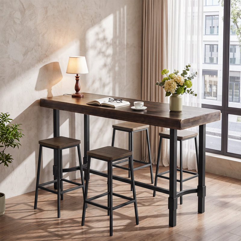 Table de bar 63 po en bois massif avec structure en métal