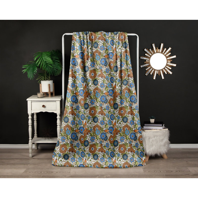 Throw Blanket, 51" W x 60" L, Floral/Abstract, Dark Blue/Brown