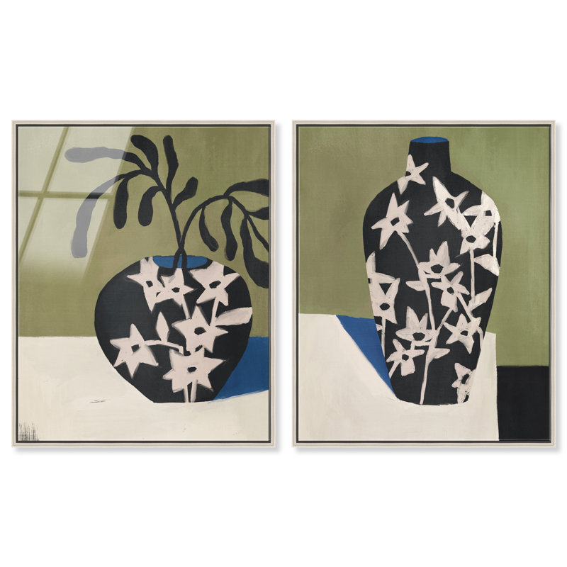 Noir Vase Set High-Gloss Frameless Acrylic Glass Wall Art Floral & Botanical Print by Oliver Gal, Ready to Hang, 16 x 20