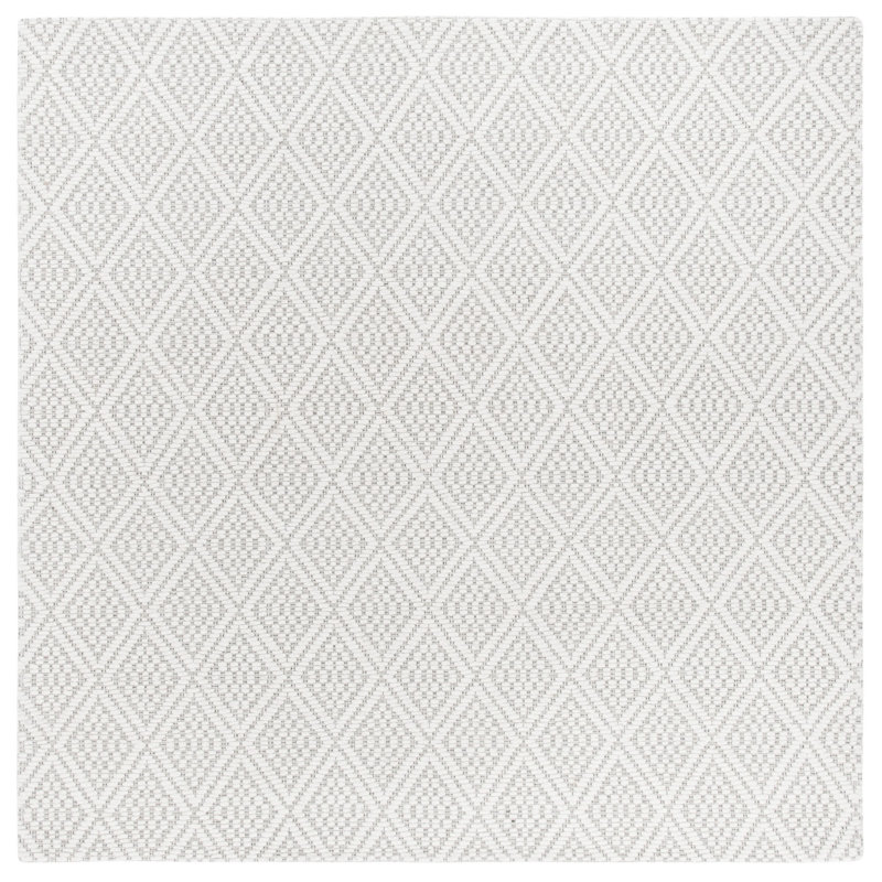 Geometric Flat Weave Wool And Cotton With Latex Geometric Rug, Square 6'