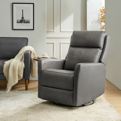 Nurbanu 29.5"W Transitional Genuine Leather Swivel Rocker Power Recliner with USB Ports by Latitude Run