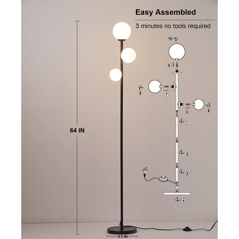 Javeyon 64'' LED Tree Floor Lamp, Black