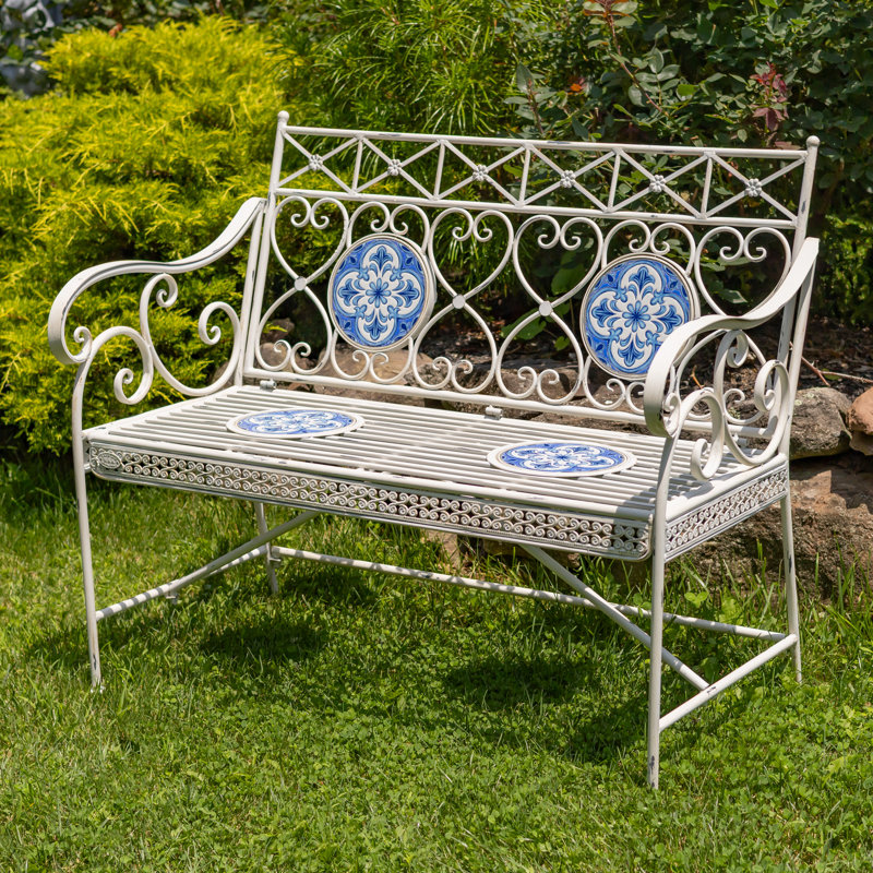 43in. Écusson Mosaic Metal Rectangular Garden Bench