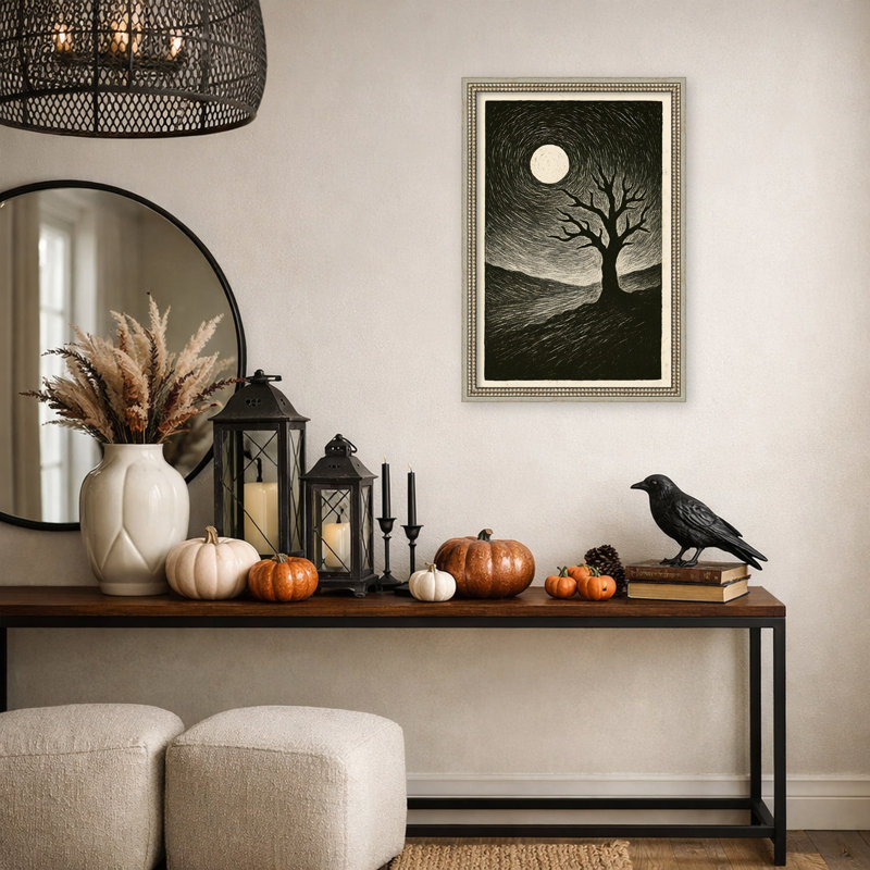 «Moonlit Night Tree» par Hugo, reproduction d'art sur toile encadrée, L 18 po x H 26 po