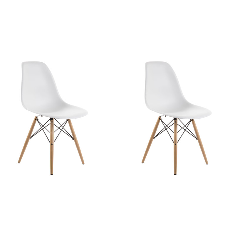 Dubuque Dining Side Chair with Metal Eiffel Base Design and Beech Wood Legs, White