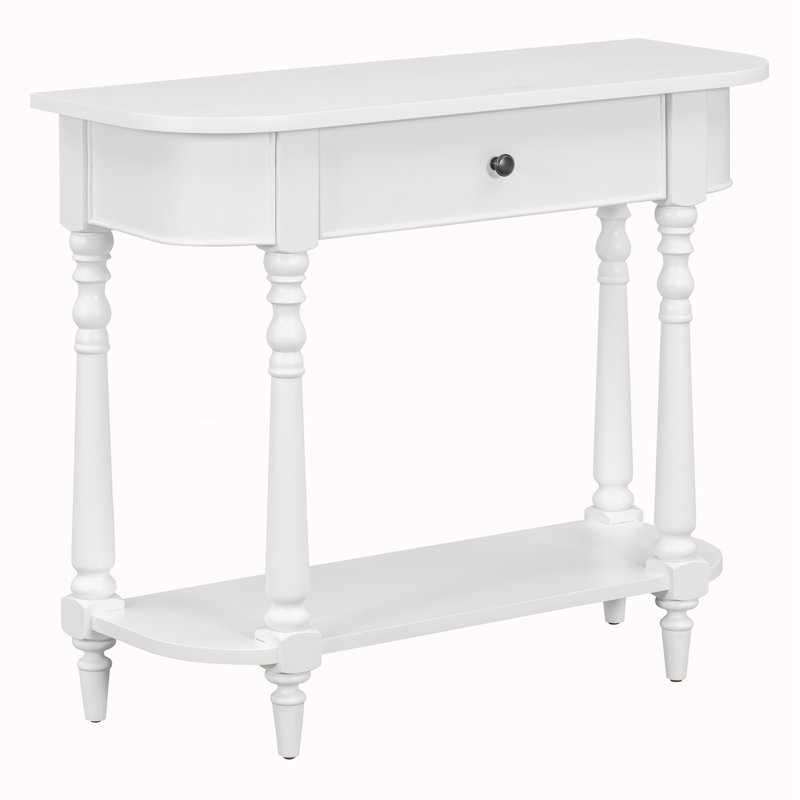 Narrow Console Table with Curved Corner, White