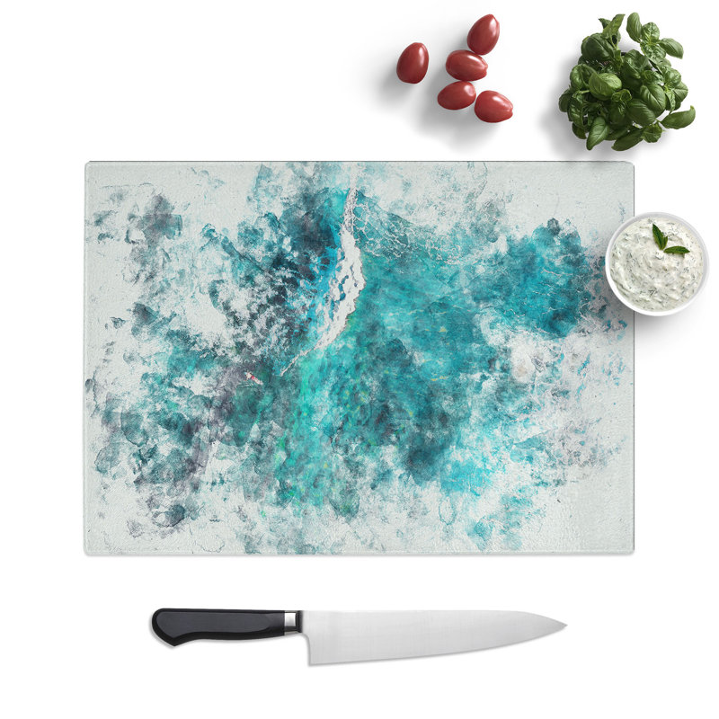 Tempered Glass Surfing Waves Chopping Board, 20 cm x 28.5 cm