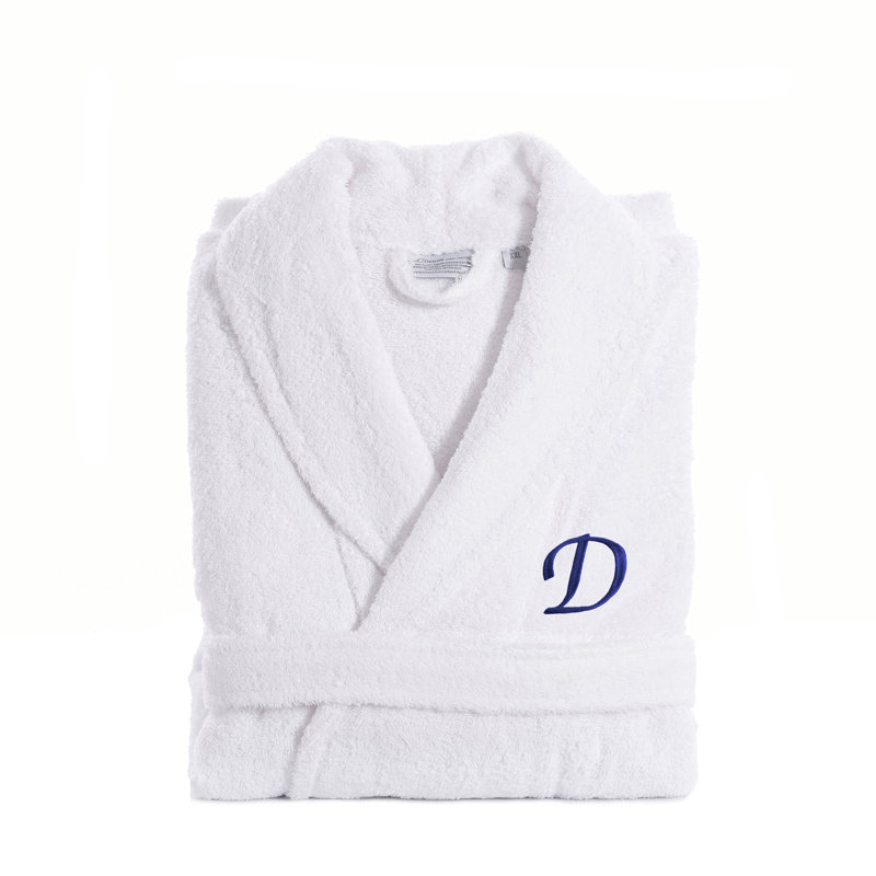 Peignoir personnalisé 100% coton éponge avec poches, Grand / Très grand, D, Bleu marine