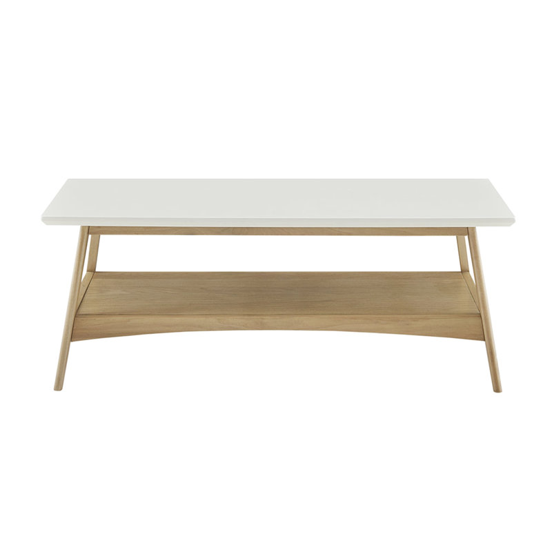 Table basse - construction en bois massif, plateau et tablette, contraste deux tons naturel, assemblage requis, option de rangement supplémentaire, cadre tendance de style moderne, ton naturel, requis pour