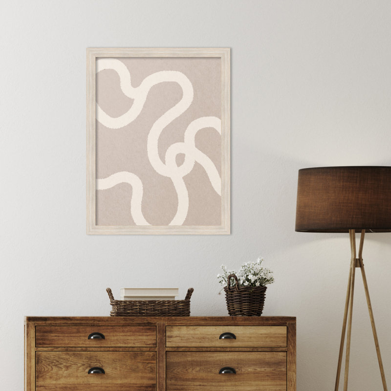 «Minimal Abstract Line Art in Neutral 1» par juillet, reproduction d'art encadrée sur bois, 35 x 27
