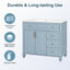 Meuble-lavabo bleu gris 36 po avec lavabo, armoire en bois massif et panneau de fibres à densité moyenne, tiroir rabattable et poignées dorées pour un rangement élégant-1027927193