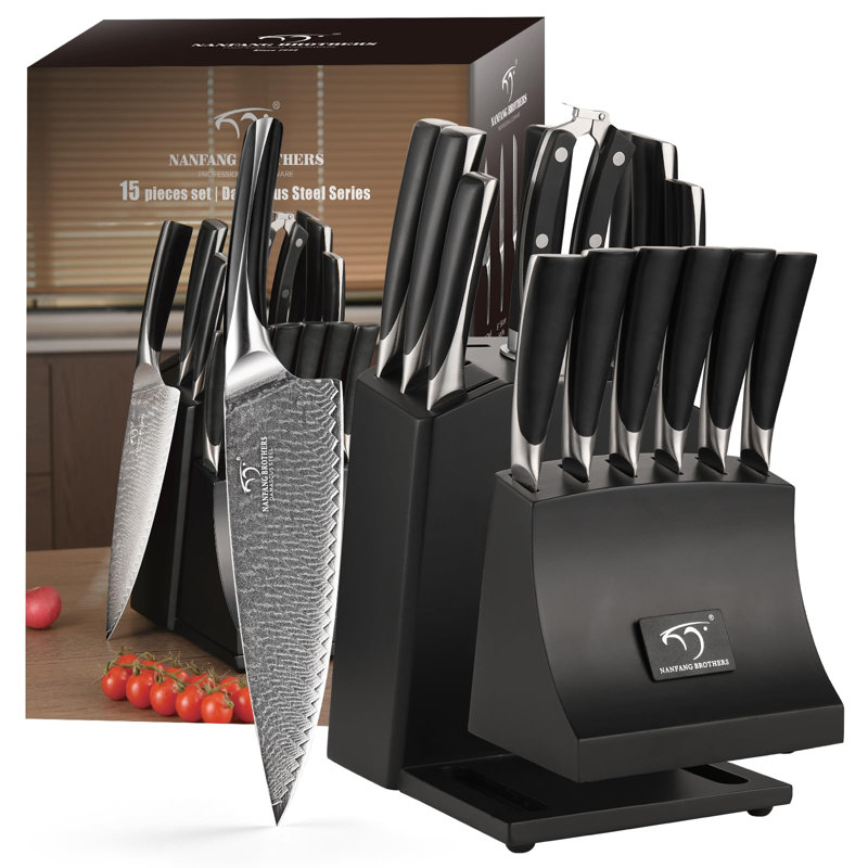 Nanfang Brothers Damascus Steel Knife Block Set