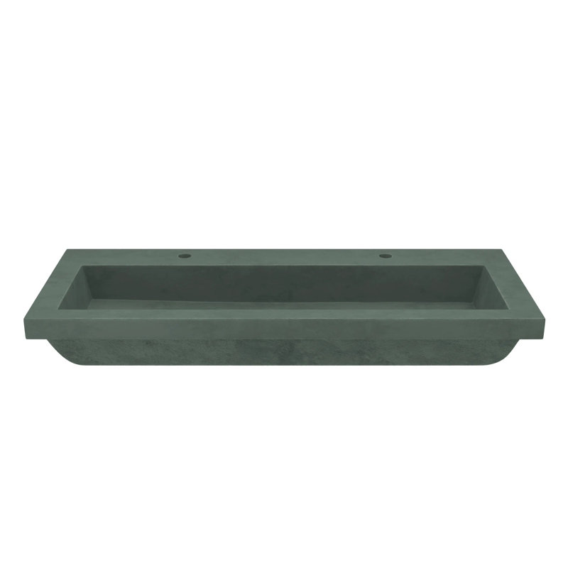 Trough Concrete Handmade Rectangular Drop-in Bathroom Sink, Forest, Two Holes Faucet