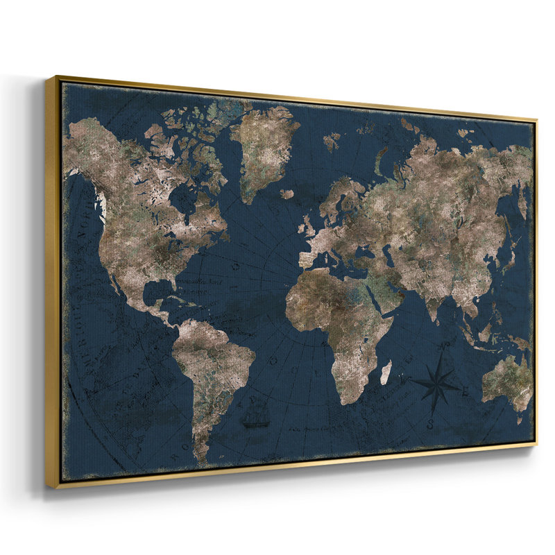 " Navy Atlas ", 25" H x 37" W x 2" D, Gold