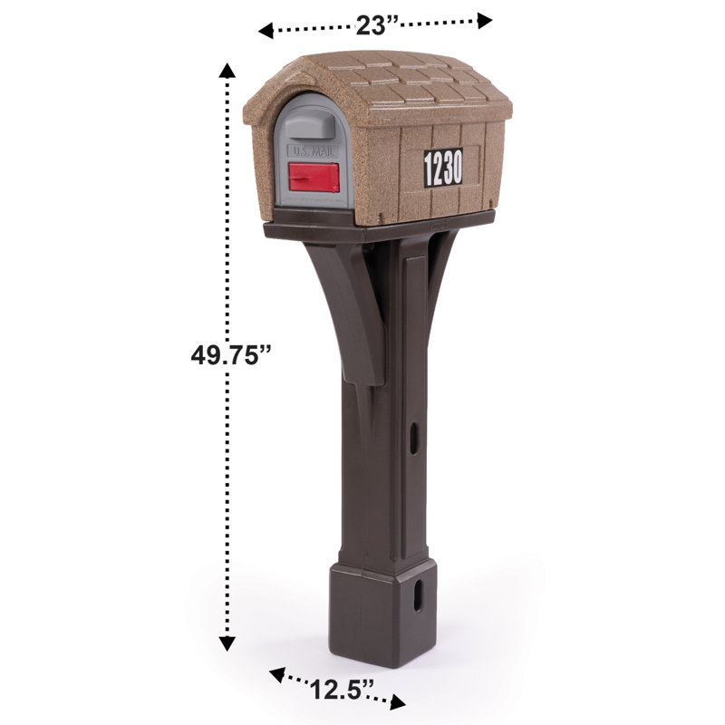 Classic Brown Plastic Post Mount Mailbox with Dual Access