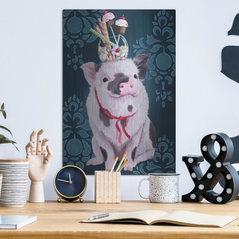 Art mural en métal luxueux «Party Pig» par Heather Gauthier, 12 po x 16 po, H 16 po x l 12 po