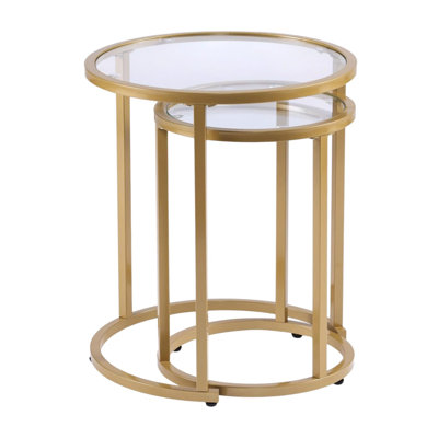  Contemporary Set of Two 23" Gold Glass Nested Tables