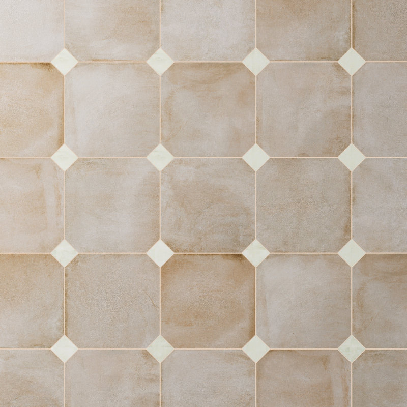 Laverton Octagon W/Taco 7-7/8 In. X 7-7/8 In. Porcelain Floor And Wall Tile, Beige/White