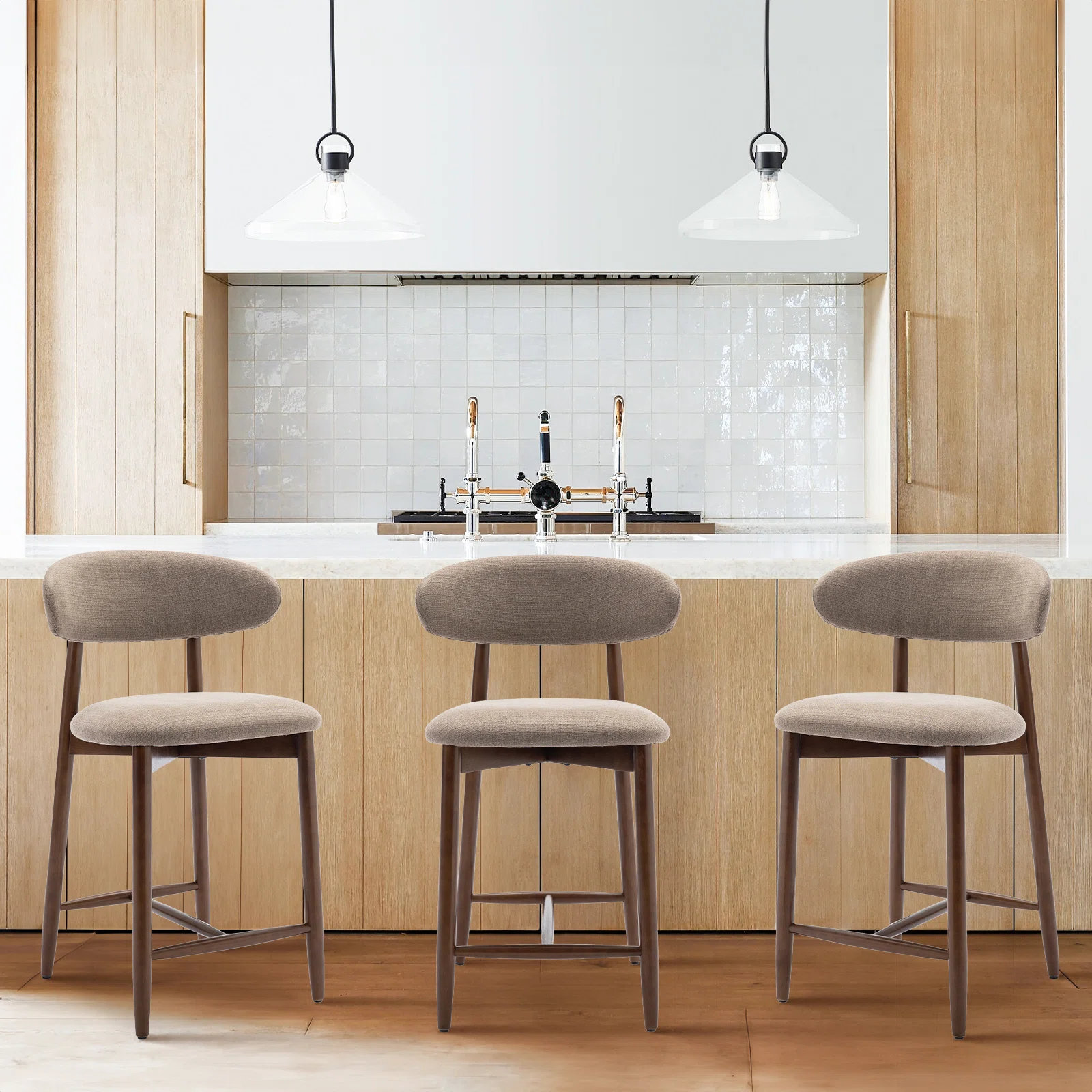 Upholstered 25'' Counter Stool with Solid Wood Frame
