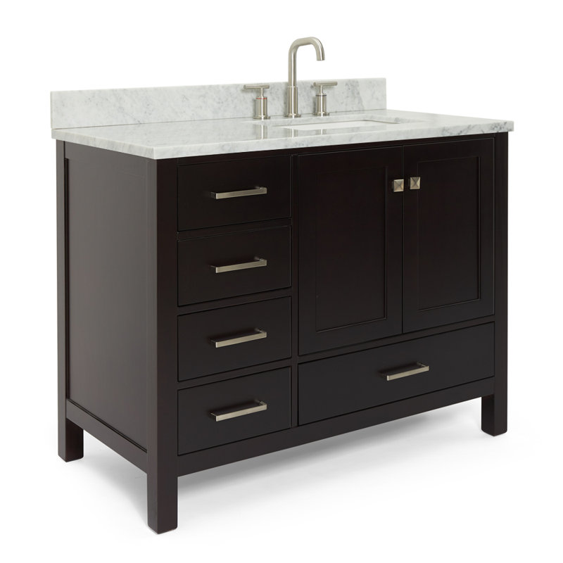 Flynt 43'' Single Bathroom Vanity with Carrara Marble Top, Espresso