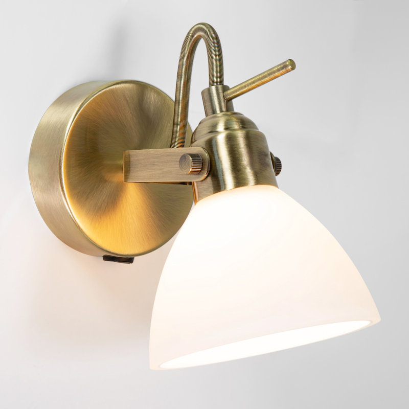 Wellingborough Contemporary and Chic Wall Spot Light with Switch and Glass Shade, Antique Brass