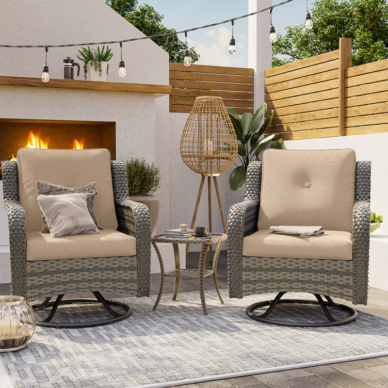 Ensemble de conversation d'extérieur pivotant surdimensionné pour 2 personnes avec coussins Samya, Beige