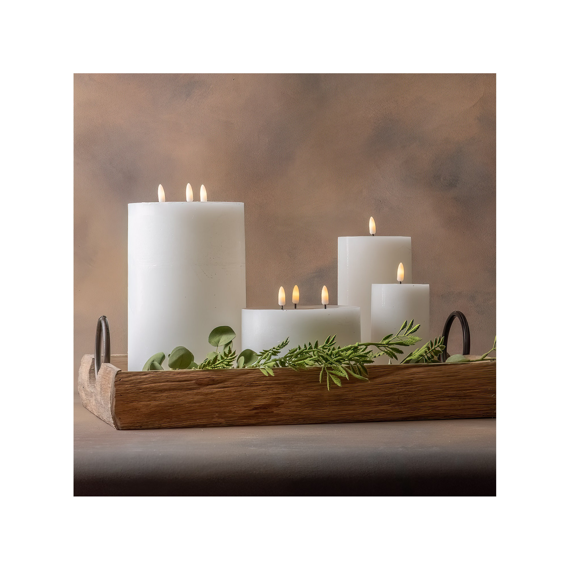 Large Champagne Flameless Pillar Candle, White