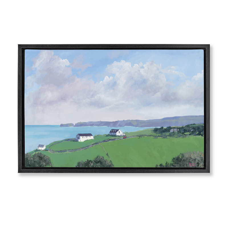 Toile flottante encadrée "Coastal Farm House" par Meredith Howse, Cadre flottant noir de jais, H 21 po x l 31 po