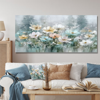«Yellow Blue Wildflowers In Bloom», art mural fleurs jaunes sur toile