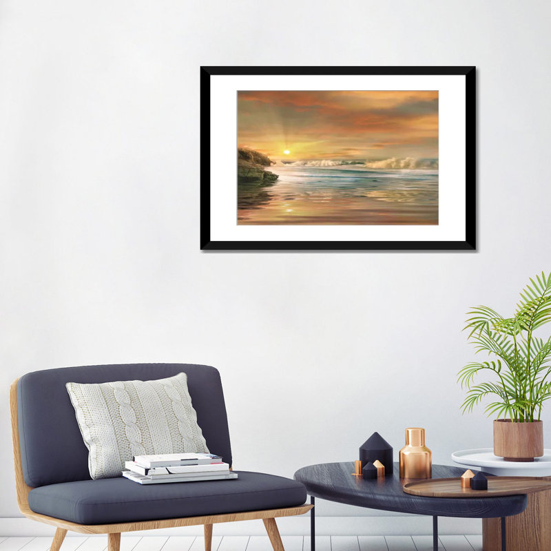 «Sundown», reproduction d'impression sur toile tendue, H 16 po x l 24 po x P 1 po, Papier d'art encadré noir, Blanc