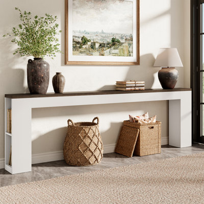 94.5" Narrow Console Table with USB Charging & Storage, Black | 94.5"Extra Long Slim, Behind Sofa Couch Table with Outlet, Black Wood Finish, for Entryway,Hallway, Easy Assembly