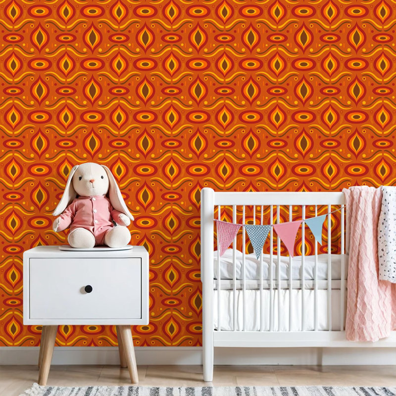 Papier peint adhésif rétro autocollant rétro style Mid-Century des années 70, papier peint sans contact, amovible, adhésif mural pour armoires de cuisine de chambre à coucher